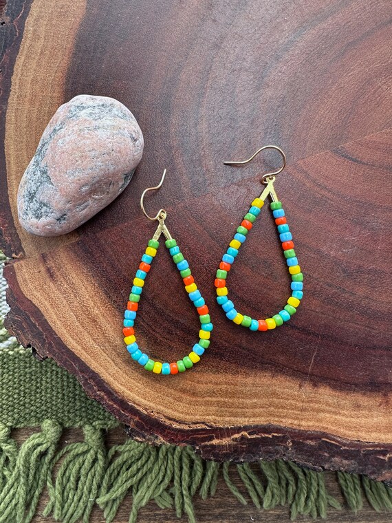 Teardrop Seed Bead Earrings Bright Summer Colors Glass Beaded Earrings Etsy UK