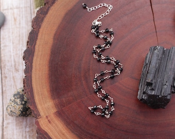 Black Spinel Wire Wrapped Necklace: Sterling Silver Choker, Practical Magic