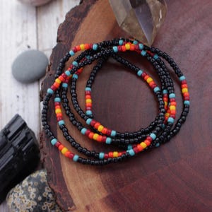 5x collier bracelet en peau de serpent // style de danse du soleil du sud-ouest du sud-ouest // long bracelet enveloppant de perles // couleurs du coucher du soleil // perle de rocaille bohème