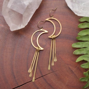 crescent moon fringe earrings // moon earrings // statement earrings // long earrings // boho earrings