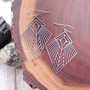 silver art deco earrings // surgical steel or sterling silver ear wires // simple silver drop dangle earrings // statement earrings