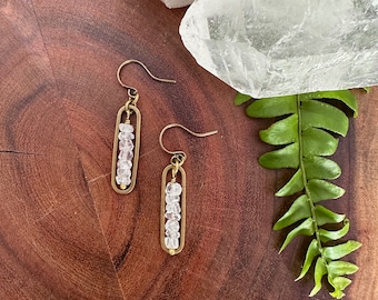 quartz bar earrings, stick earrings, brass bar earrings, clear quartz, tiny earrings, minimalist earrings, crystal earrings, raw crystals