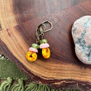 mixed glass bead earrings // recycled glass // peridot earrings // bright fun summer color earrings