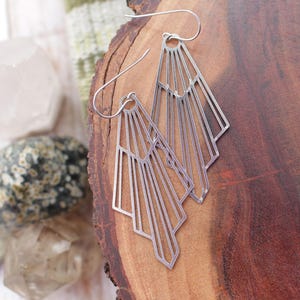 art deco earrings, silver dangle earrings, drop earrings, dainty earrings, lightweight, surgical steel or sterling silver ear wires