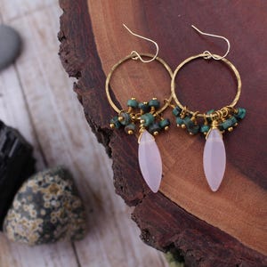 turquoise earrings, rose quartz earrings, cluster, statement earrings, gemstone dangle earrings, boho wedding, chandelier earrings, drops