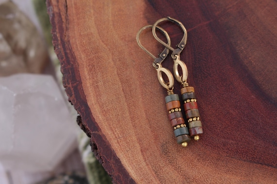 Picasso Jasper Dangle Earrings, Autumn Colors, Handmade Artisan Jewelry