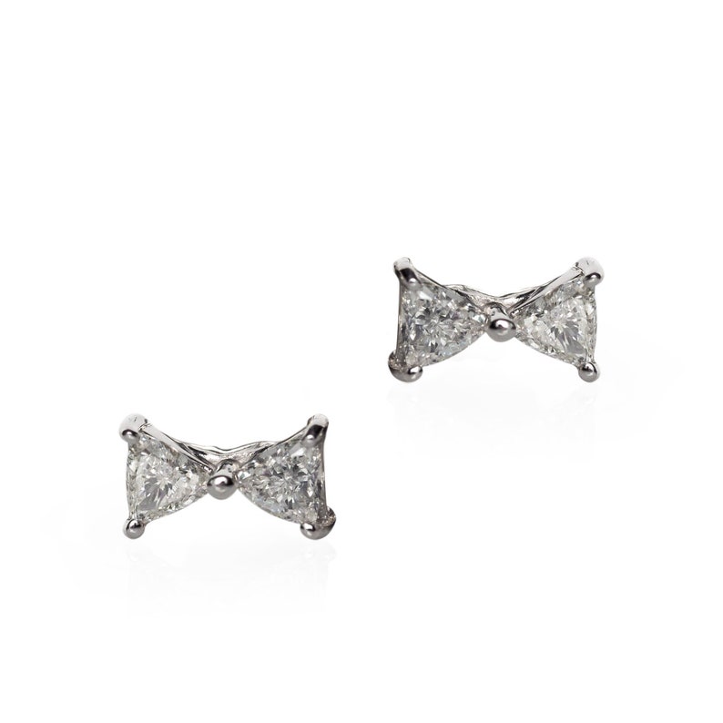 18k White Gold Diamond Bow Tie Earrings Bowtie Earrings - Etsy