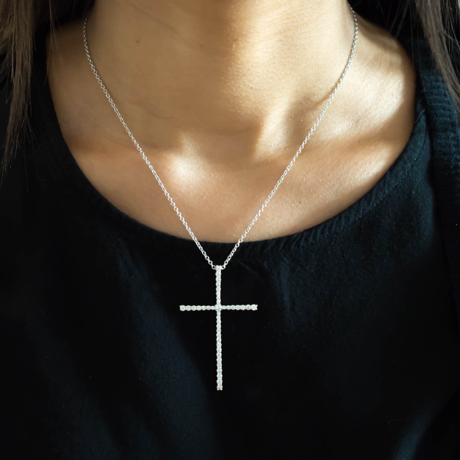 Gold Thin Diamond Cross Pendant 