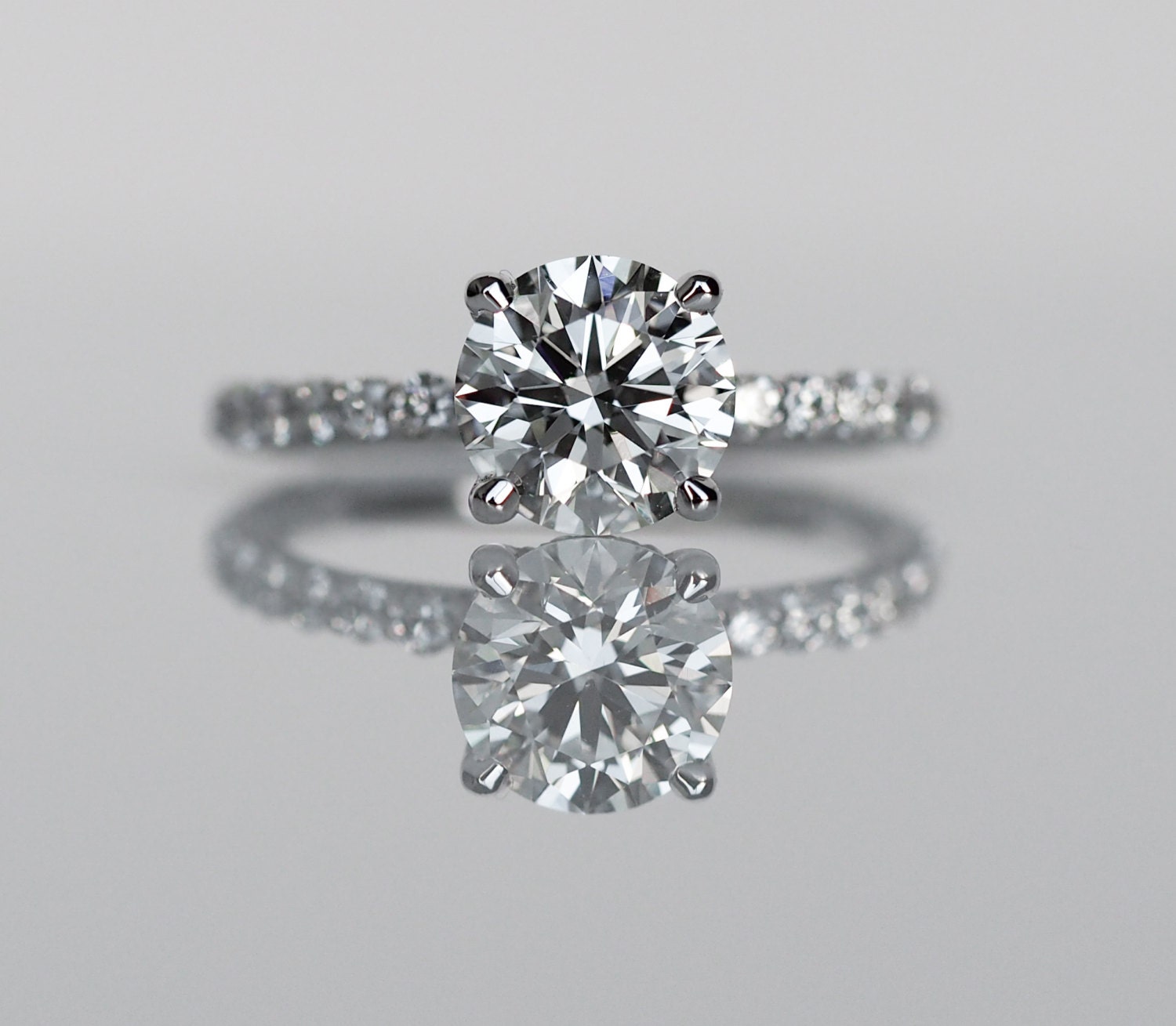Round Brilliant Cut Solitaire Engagement Ring With Diamonds on - Etsy