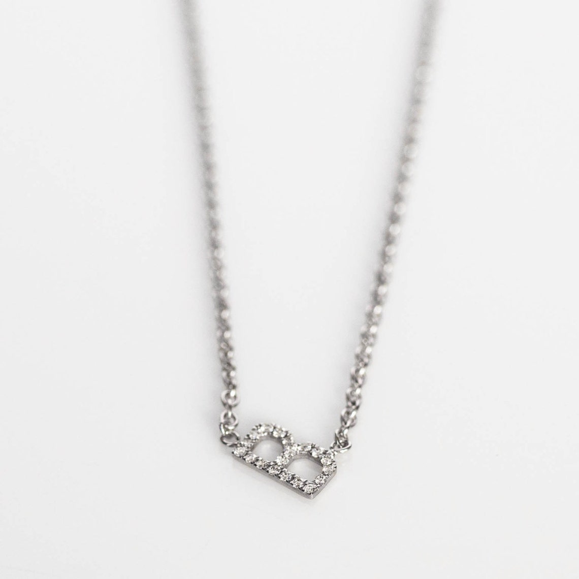 14k White Gold Initial Necklace With Diamonds. Initial Pendant Etsy