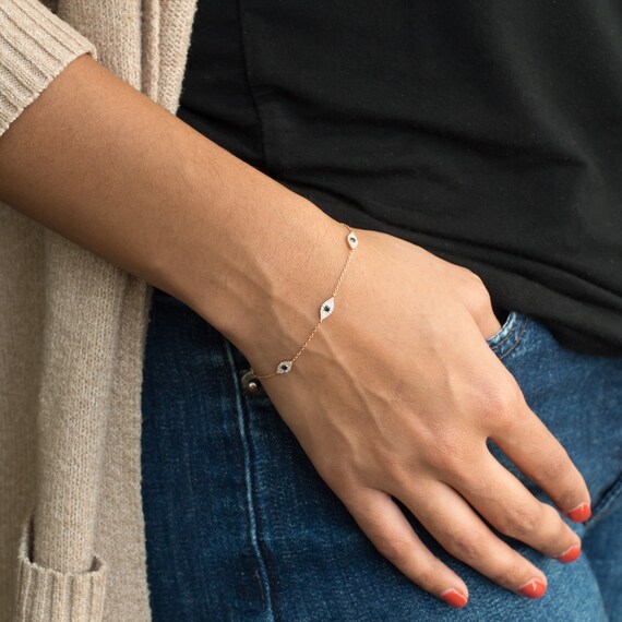 Evil Eye Diamond Sapphire Bracelet With 5 Eyes Etsy UK