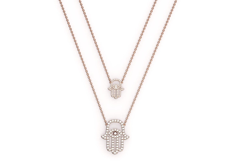 Medium Rose Gold And Diamond Hamsa Pendant On A Dainty Image 0