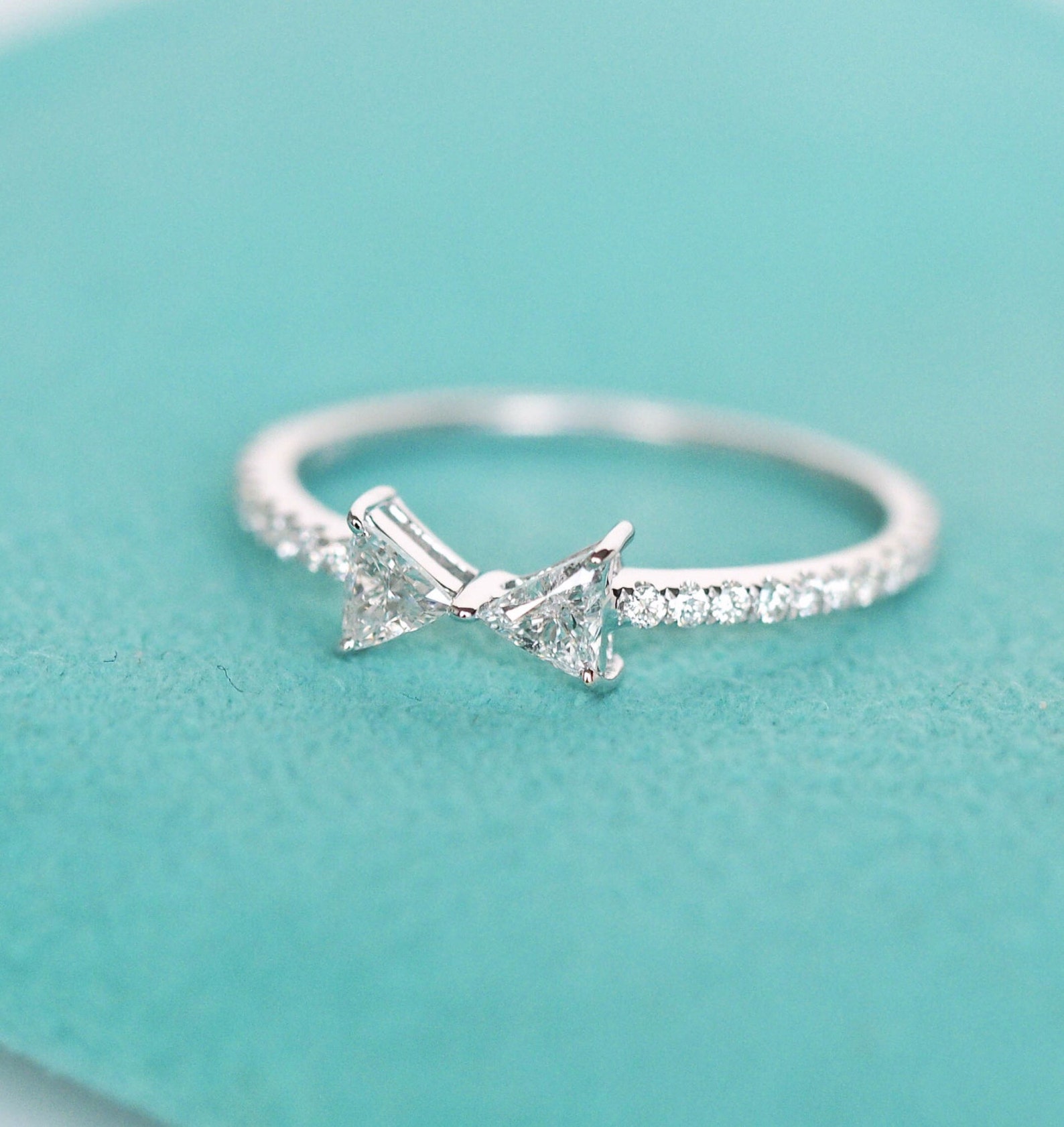 Diamond Bow Tie Ring With Diamonds Band Rose Gold Bow Tie Etsy