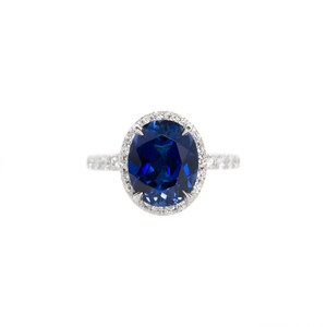 3ct Blue Sapphire Oval In a Micro Thin Halo Setting With Diamond Band, Blue Sapphire Engagement Ring, Oval Ring