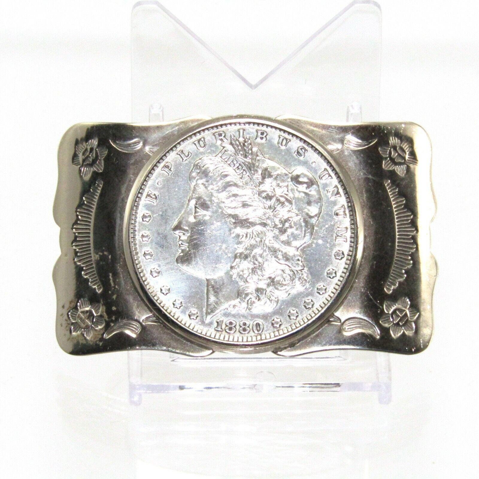 Silver Western style 1880 belt buckle Morgan silver from The Franklin M