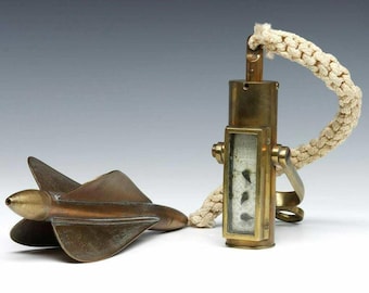 Antique 19 c. brass traffail ship's log signed John Bliss co w 11in propeller