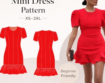 Mini Dress Sewing Pattern, Hem Flounce Design (PDF Pattern)