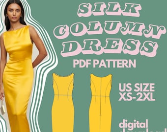Silk Column Dress Sewing Pattern: Elegant Evening Gown (Digital Download)