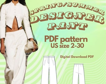 Designer Wide-Leg Pant Sewing Pattern, US Size 2-30 (PDF Pattern)