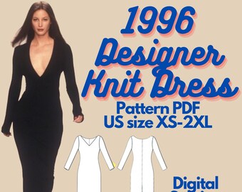 1996 Knit Dress Sewing Pattern, Floor Length Gown (PDF Pattern)