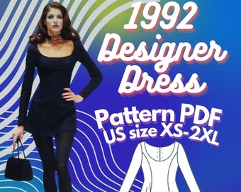 1992 Fitted Flared Dress Pattern (PDF) - US Size XS-2XL