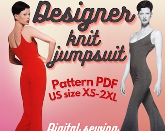 Vintage Knit Jumpsuit Sewing Pattern: 90s Style (PDF Download)
