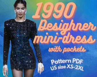 1990s Designer Dress Sewing Pattern with Pockets (PDF Pattern)