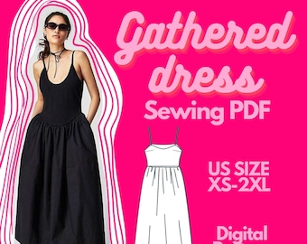 Gathered Midi Dress Sewing Pattern: US XS-2XL (Digital Download)