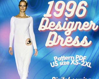 Designer Long Dress with Cutout PDF // Digital Sewing Pattern // US Size xS-xxL // Easy Beginner