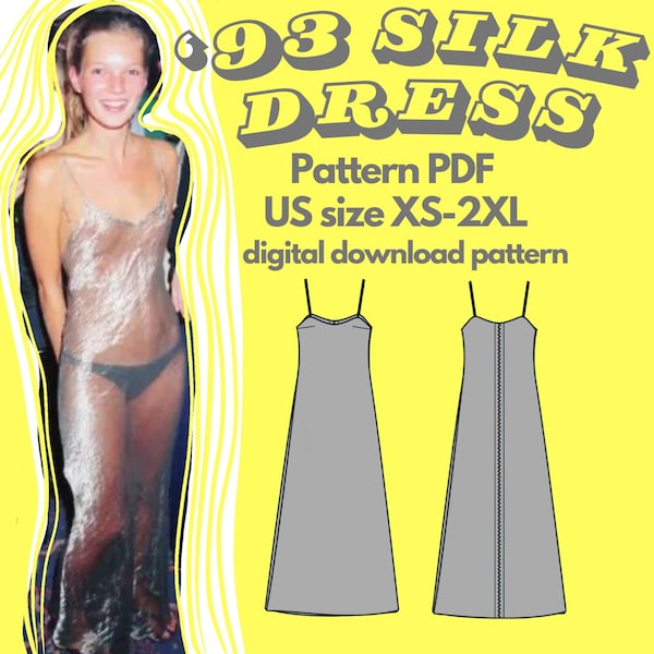 1993 Silk Dress Pattern PDF // Digital Pattern Download // US Size 2-12 // Intermediate design, Digital download pdf, designer dress pattern