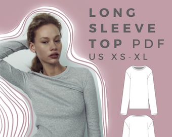 Long Sleeve Top Digital PDF Sewing Pattern // US Size xS-xL // Instant Download // Beginner