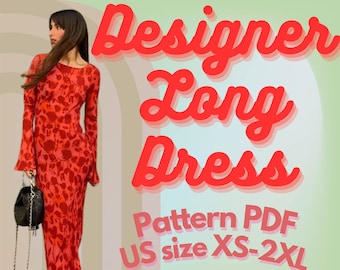 Designer Knit Dress PDF / Bell Sleeves / US xs-xxl / digital pattern A0/A4 / sewing pattern / wedding guest / EASY knit fabric pattern bride
