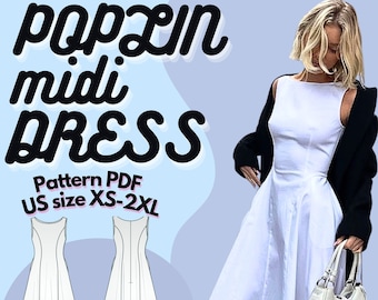 Poplin Midi Dress Sewing Pattern with Pockets (PDF Pattern)