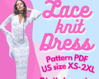 Long Bell Sleeve Lace Dress Pattern: US xs-xxl (Digital pdf)