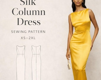 Silk Column Dress Sewing Pattern | Sleeveless Maxi Evening Gown (PDF Download)