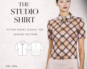 Fitted Zip Front Shirt Sewing Pattern | 90s Tailored Top (Digital PDF)