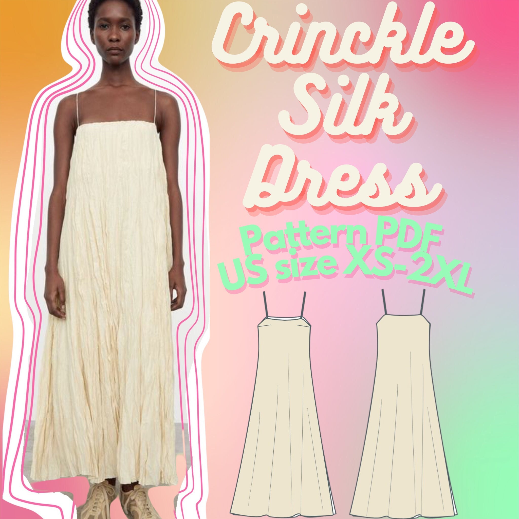 silk dress pattern pdf Crinkle Silk Dress Sewing Pattern: Spaghetti Strap, Floor Length (PDF  Pattern, XS-2XL)