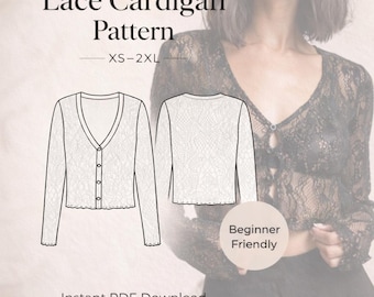 Lace Cropped Cardigan Sewing Pattern (PDF) US Size XS-2XL