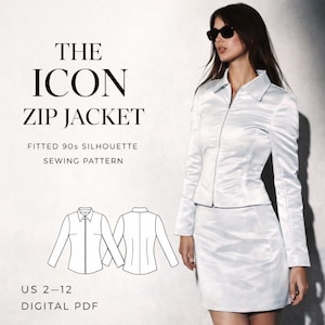Icon Zip Jacket Sewing Pattern | 90s Fitted Tailored PDF | Women's Structured Top (US 2-12)