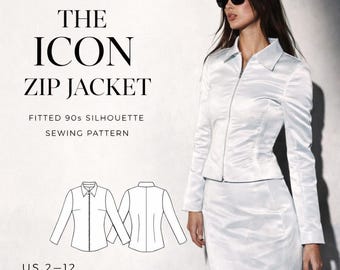 Icon Zip Jacket Sewing Pattern | 90s Fitted Tailored PDF | Women's Structured Top (US 2-12)