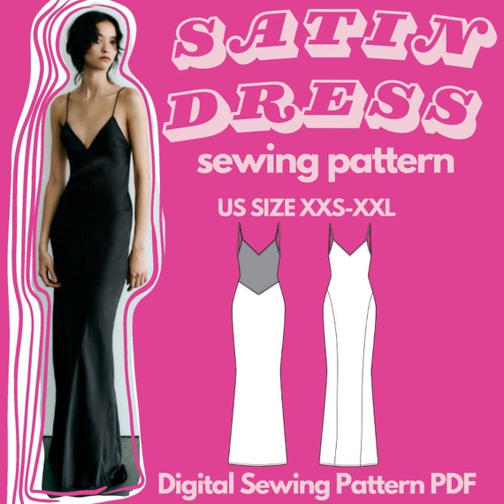 Satin Bias Cut Maxi Dress Sewing Pattern (Digital PDF Download)