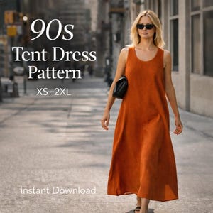 90s Tent Dress Sewing Pattern | Oversized Midi A-Line Dress PDF (XS-2XL)