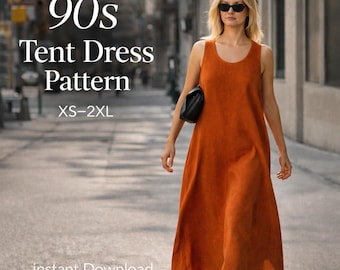 90s Tent Dress Sewing Pattern | Oversized Midi A-Line Dress PDF (XS-2XL)