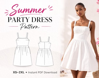 Summer Party Dress Pattern | Square Neck Gathered Sundress (Digital Download)