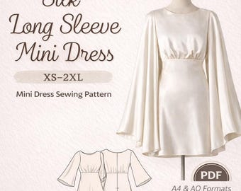 Silk Long Sleeve Mini Dress Sewing Pattern (PDF Download)