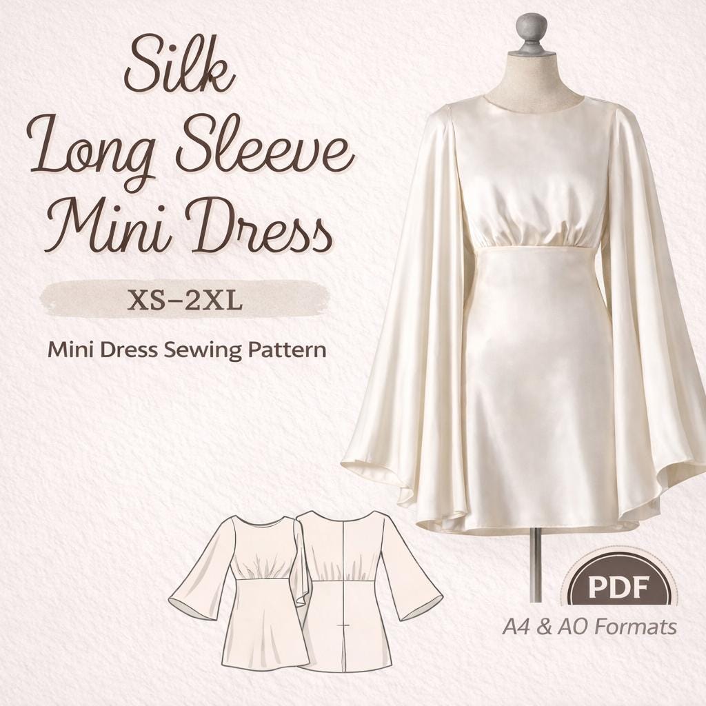 Silk Long Sleeve Mini Dress Sewing Pattern (PDF Download) - Etsy