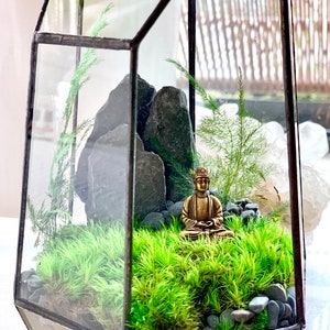 Moss Terrarium Complete & Maintenance Free DYI Geometric Terrarium Kit with Preserved Moss so not live moss and optional Tiny Buddha image 6