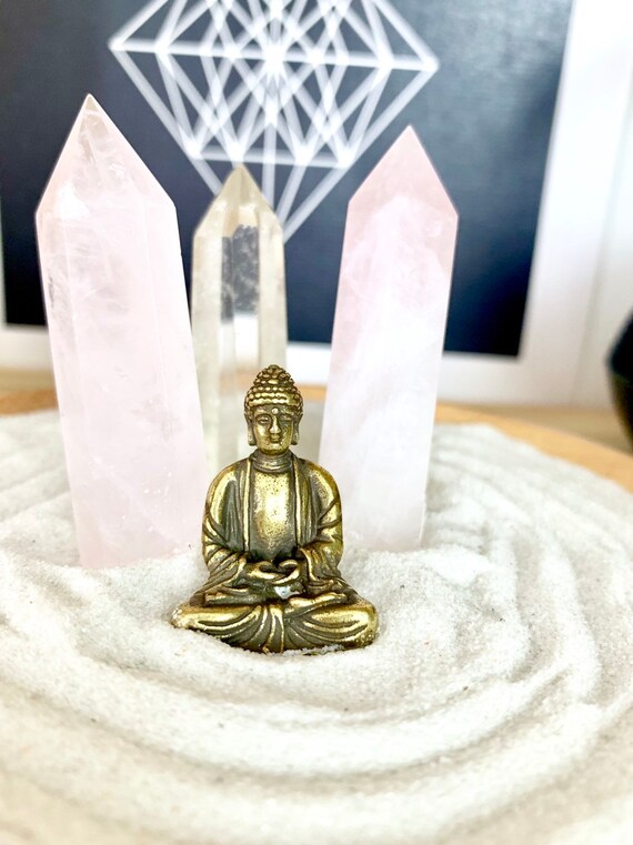 Tiny Buddha Statue Rose Quartz Zen Garden Crystal Wand Etsy