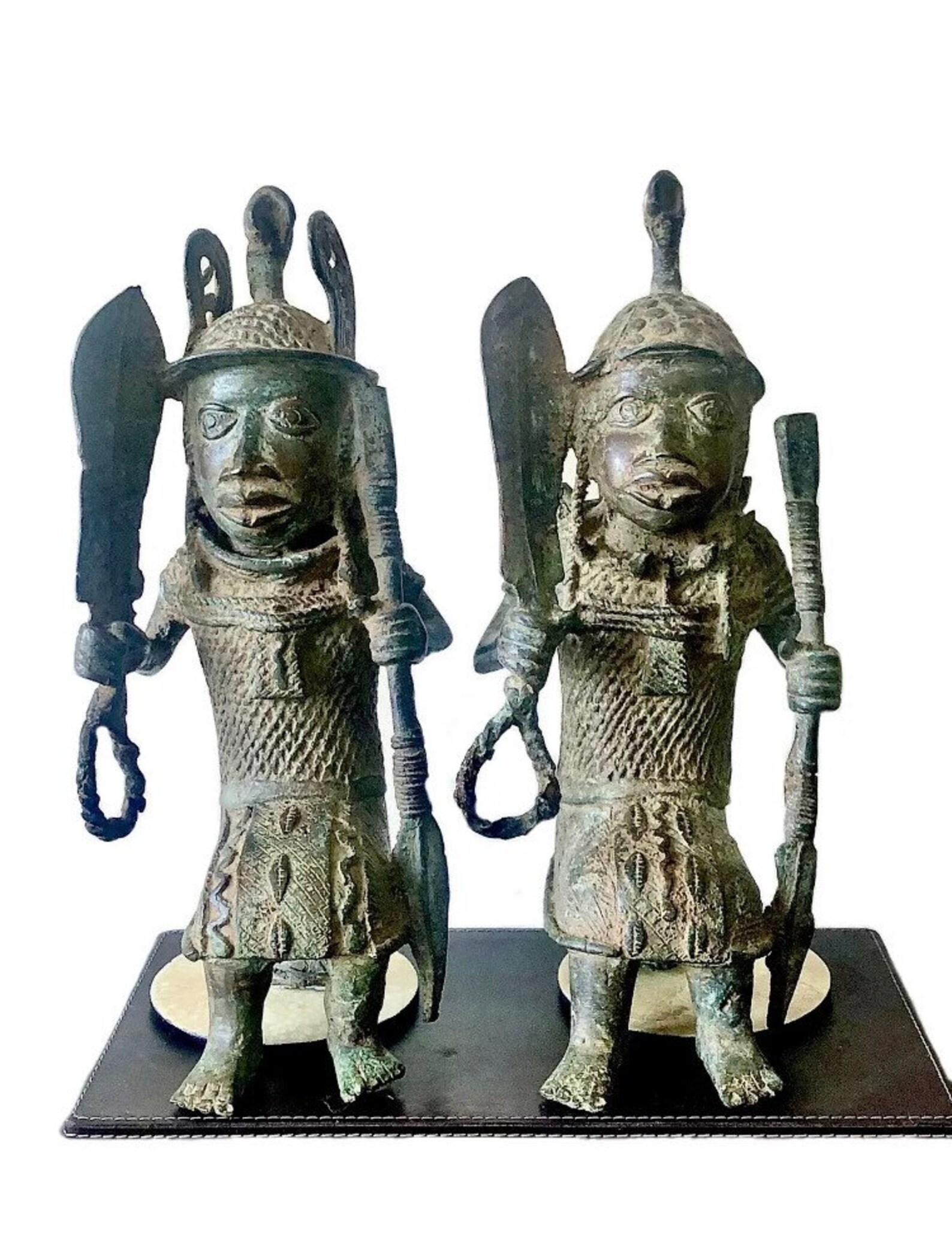 A Pair of Old Benin Bronze Warrior Statues Etsy