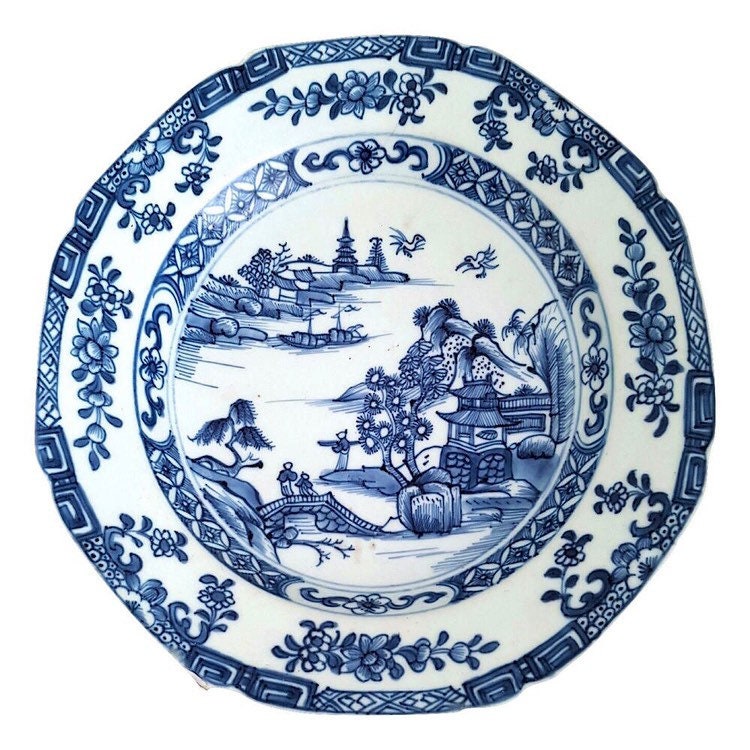 Antique Chinese Blue and White Porcelain Plate Etsy